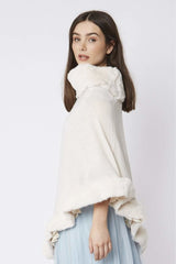 Cream Faux Fur Trim Poncho - Franklins