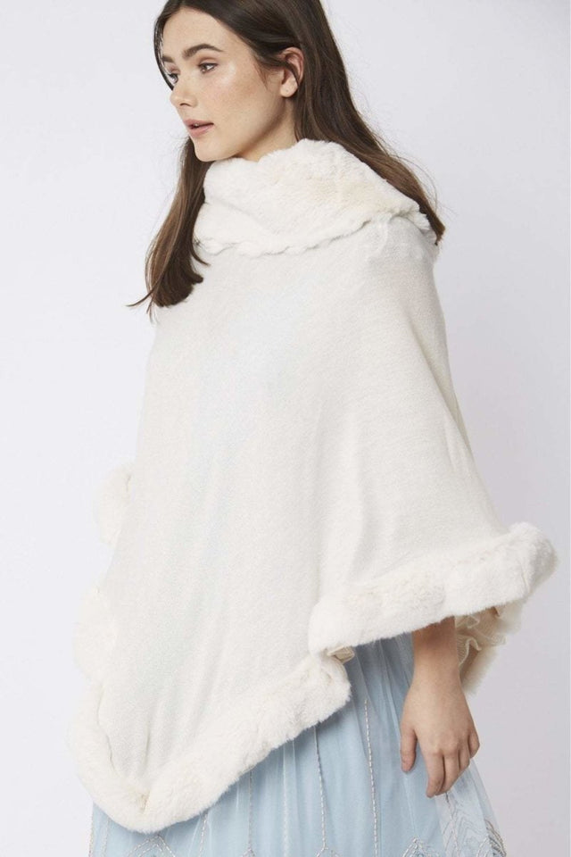 Cream Faux Fur Trim Poncho - Franklins