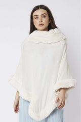 Cream Faux Fur Trim Poncho - Franklins