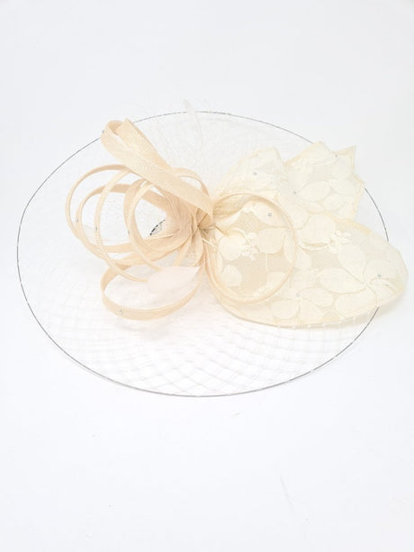 Cream Net Feather Disc Fascinator - Franklins