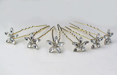 Crystal Flower Bud Diamanté Gold Hair Pins 6pcs - Franklins