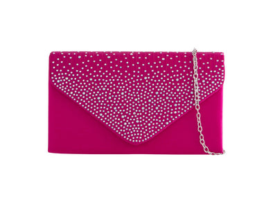 Dark Rose Pink Diamante Overlay Clutch Bag - Franklins