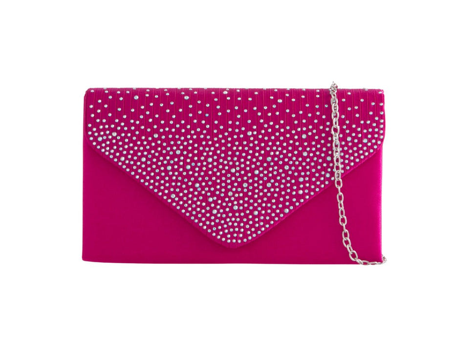 Dark Rose Pink Diamante Overlay Clutch Bag - Franklins