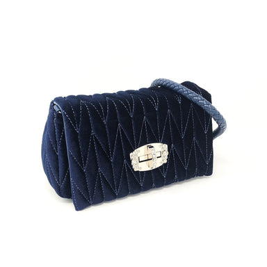 Deep Blue Velvet & Diamante Quilted Handbag - Franklins