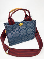 Denim Blue & Burgundy Printed Mini Tote Handbag - Franklins