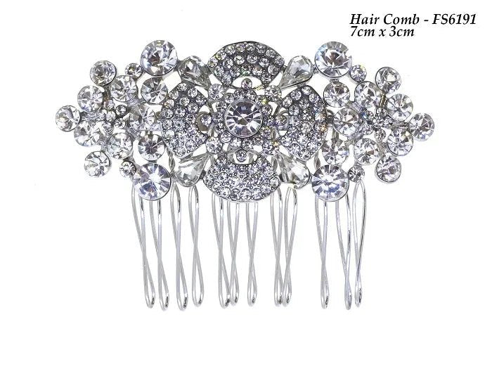 Diamante Silver Cluster Bridal Comb - Franklins