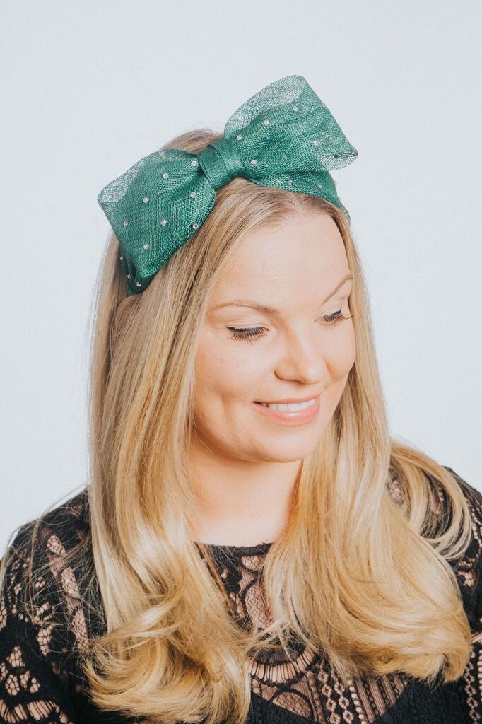 Emerald Green Diamante Sparkle Bow Hairband Fascinator - Franklins