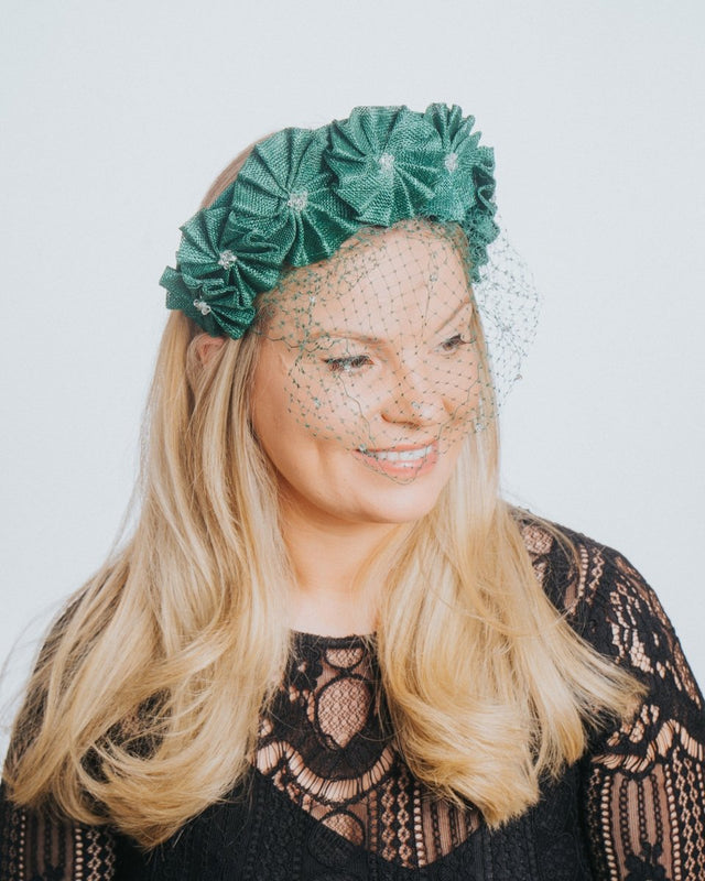 Emerald Green Net Veil Crown Fascinator - Franklins