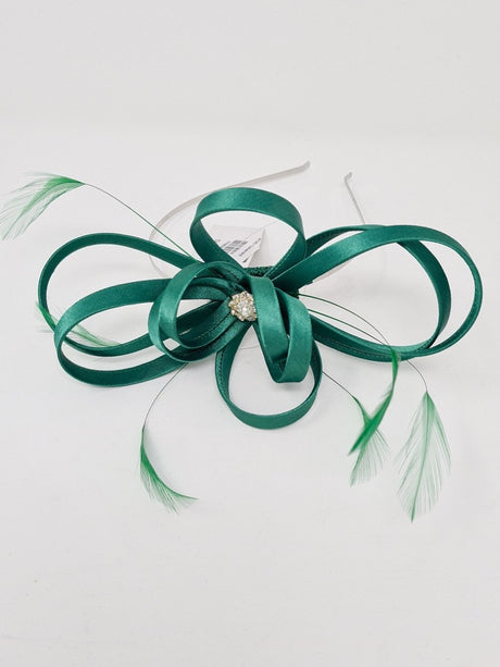 Emerald Satin Fascinator With Diamanté Flower - Franklins