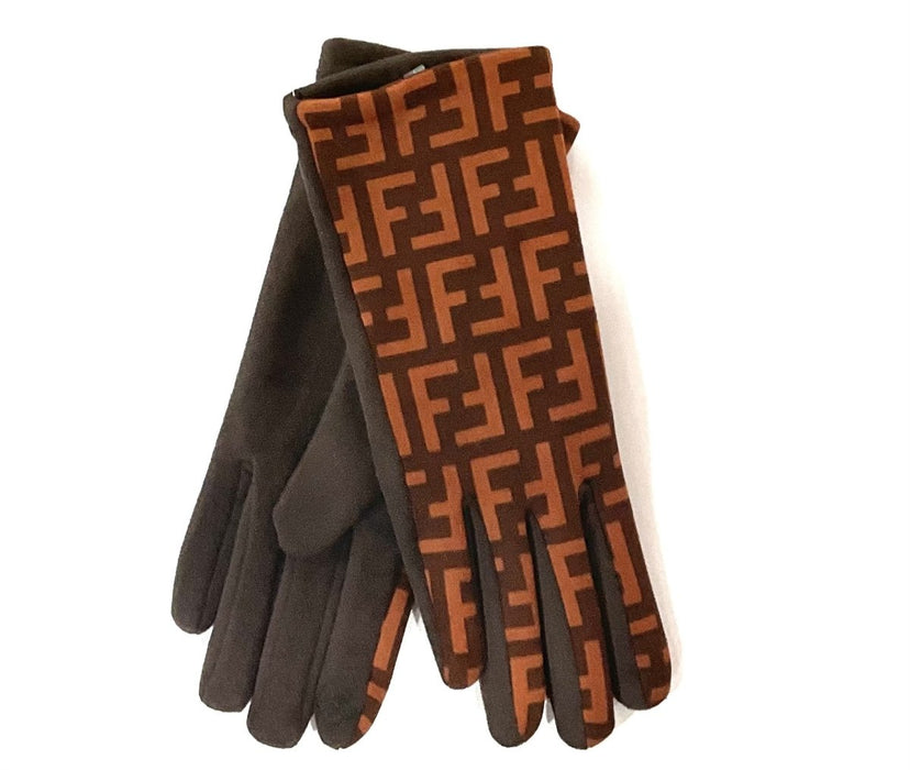 ‘F’ Orange & Brown Printed Gloves - Franklins