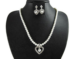Fashion Crystal & Pearl Earring And Necklace Set - Franklins