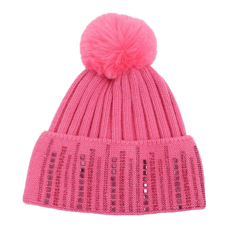 Fuchsia Pink Cable Knit Pom Pom Hat - Franklins