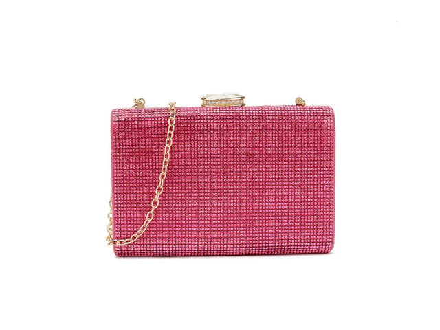 Fuchsia Pink Crystal Diamanté Box Clutch Bag - Franklins