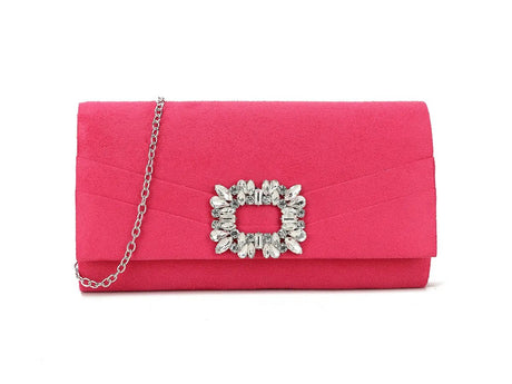 Fuchsia Pink Crystal Embellished Clutch Bag - Franklins