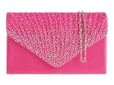 Fuchsia Pink Diamante Overlay Clutch Bag - Franklins
