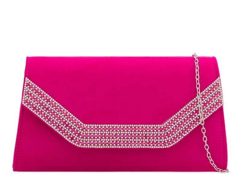 Fuchsia Pink Embellished Trim Envelope Clutch Bag - Franklins