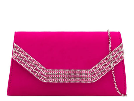 Fuchsia Pink Embellished Trim Envelope Clutch Bag - Franklins