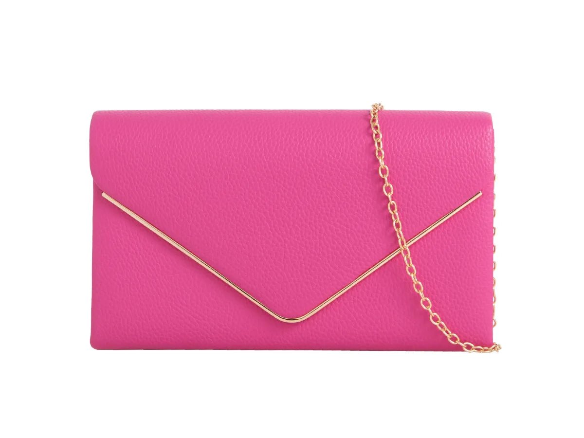 Fuchsia Pink Gold Trimmed Clutch Bag - Franklins