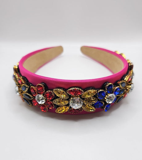 Fuchsia Pink Muti Colour Crystal Chunky Hair Band - Franklins