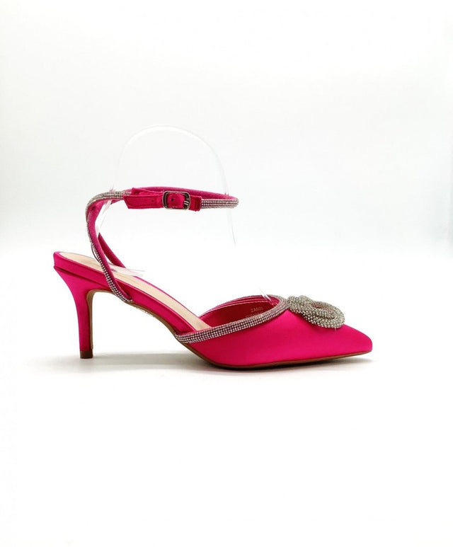 Fuchsia Pink Pointed Toe Mid Heel Bow Shoes - Franklins