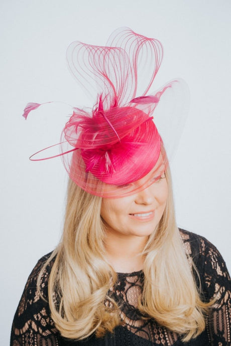 Fuchsia Pink Satin Net & Feather Fascinator - Franklins