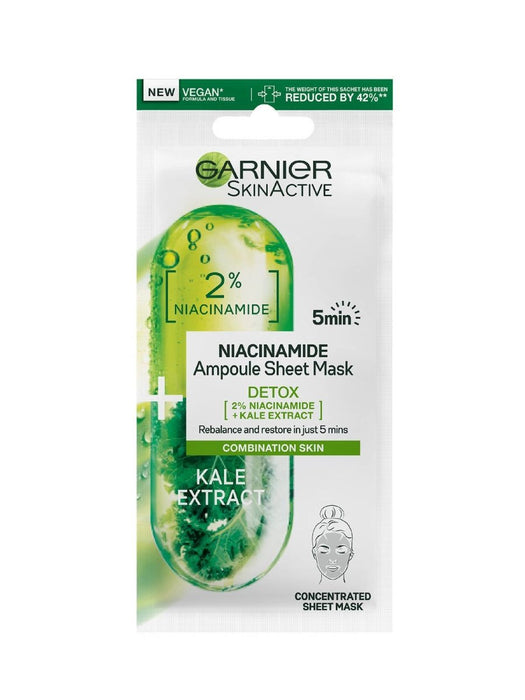 Garnier 2% Niacinamide + Kale Detox Ampoule Sheet Mask - Franklins