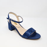 Glamour Adele Navy Diamante Block Heel Sandals - Franklins