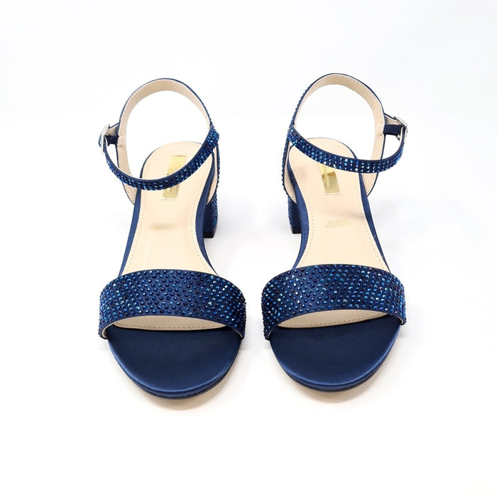 Glamour Adele Navy Diamante Block Heel Sandals - Franklins