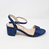 Glamour Adele Navy Diamante Block Heel Sandals - Franklins