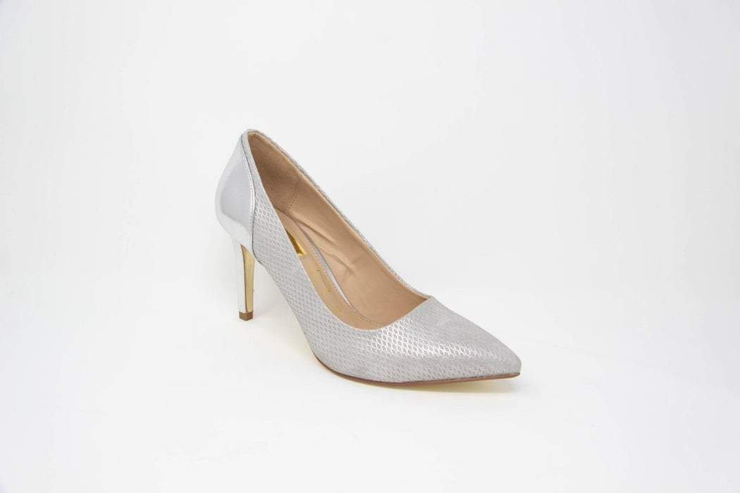 Glamour Cynthia Silver Pointed Toe Court Shoes - Franklins