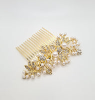 Gold Bridal Pearl & Diamante Hair Comb - Franklins