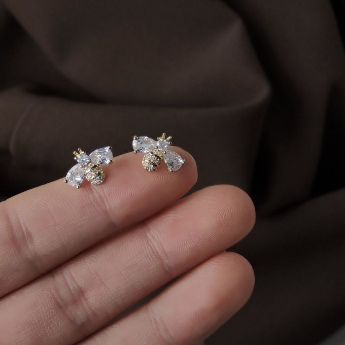 Gold Crystal Bee Stud Earrings - Franklins