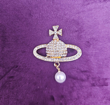 Gold Crystal Designer Crown Brooch - Franklins