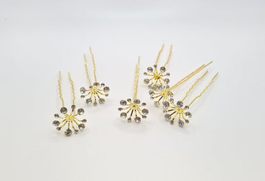 Gold Floral Crystal Diamanté Hair Pins 6pcs - Franklins