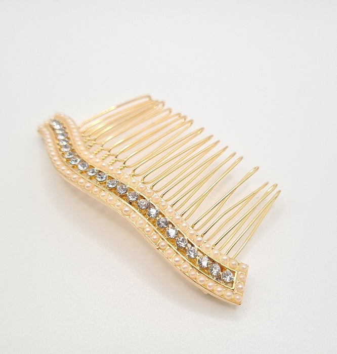 Gold Pearl Crystal Ribbon Hair Comb - Franklins