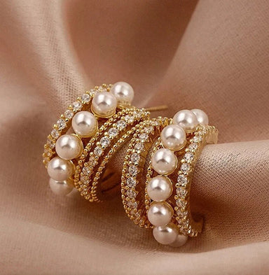 Gold Pearl & Crystal Studded Cuff Earrings - Franklins