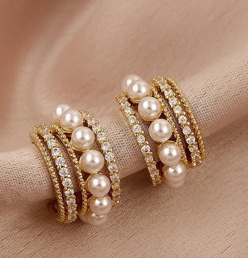 Gold Pearl & Crystal Studded Cuff Earrings - Franklins