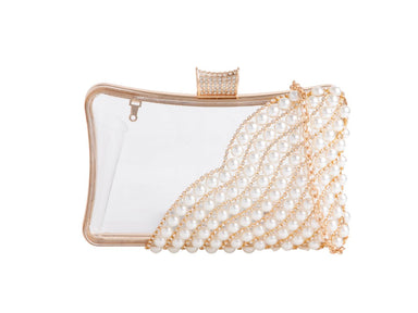 Gold & Pearl Trimmed Clear Clutch Bag - Franklins