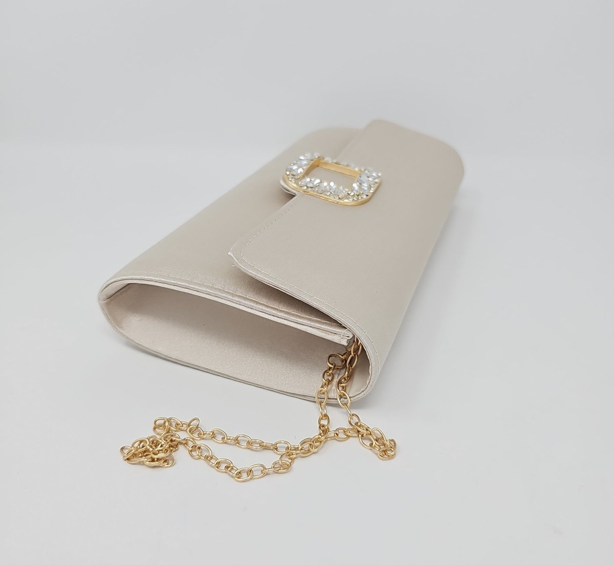 Gold Satin Diamante Clutch Bag - Franklins