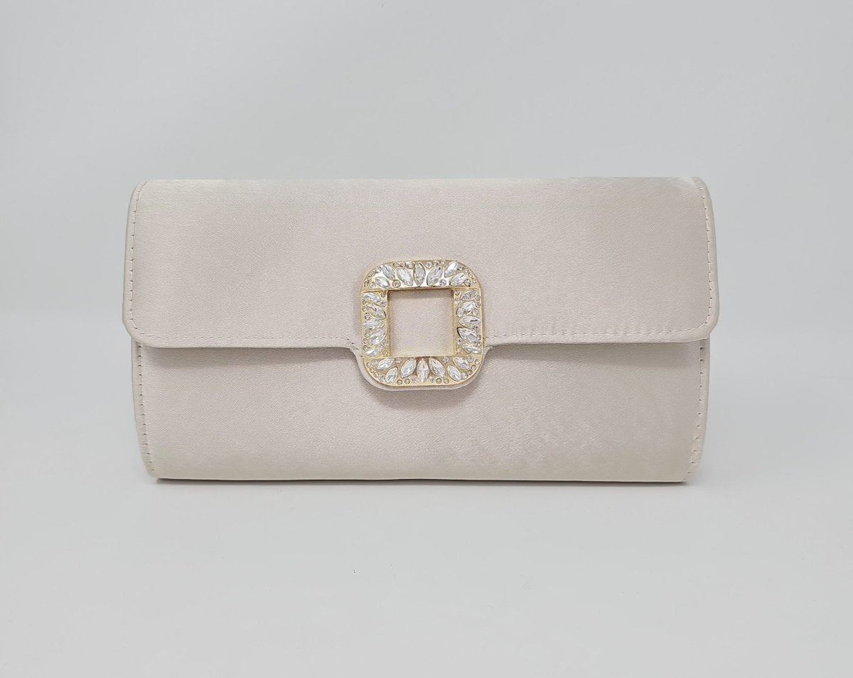 Gold Satin Diamante Clutch Bag - Franklins