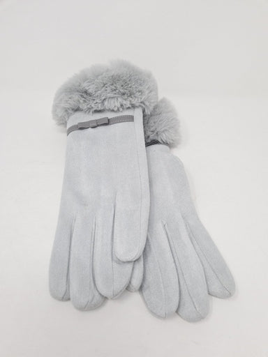 Gray Faux Suede Faux Fur Trim Gloves - Franklins