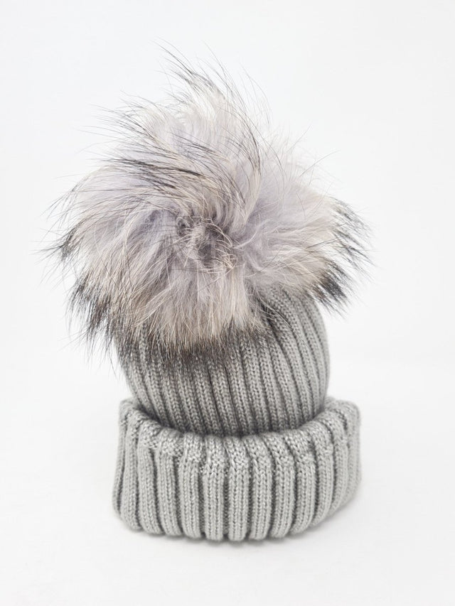 Gray Wool & Fox Pom Pom Hat - Franklins