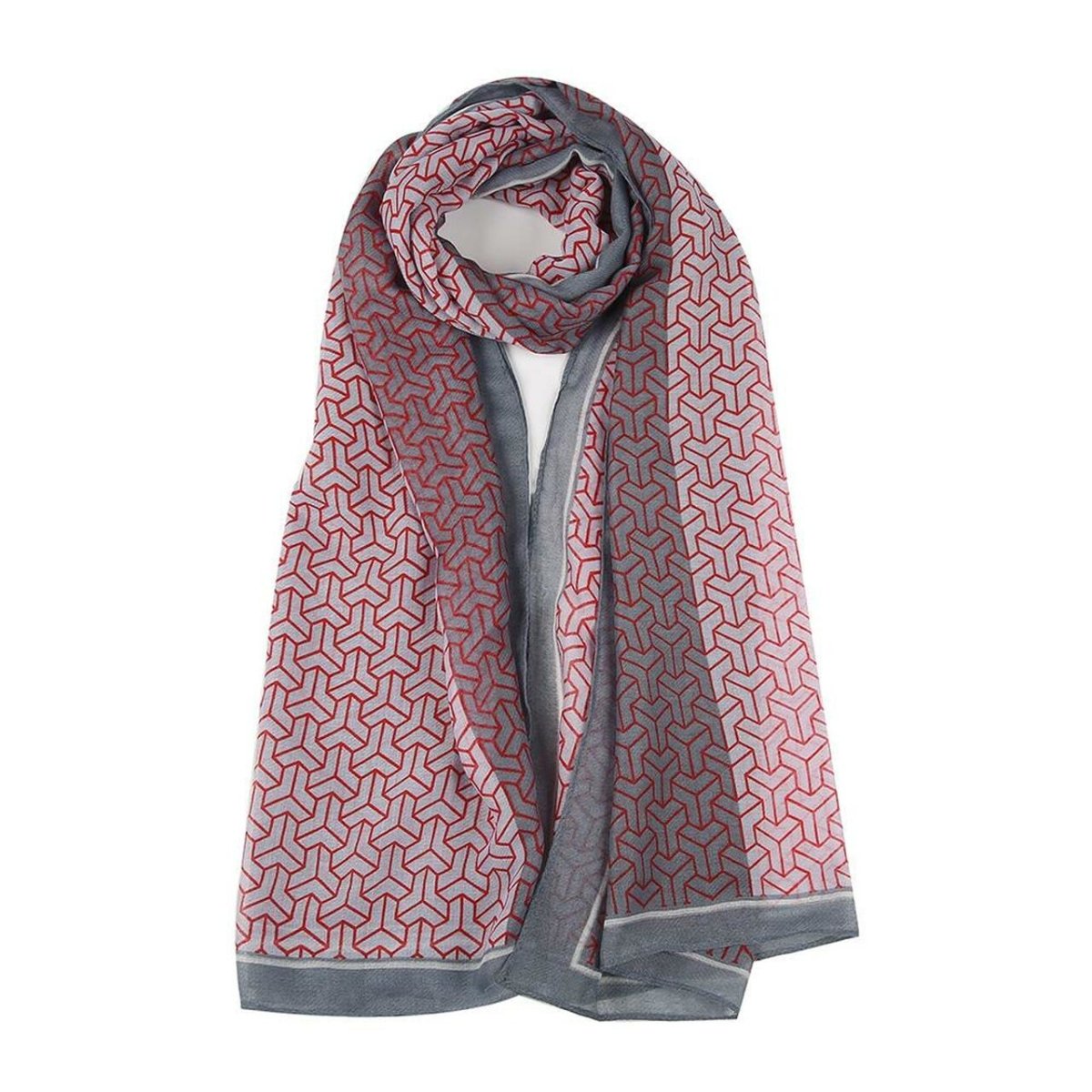 Grey & Red Block Print Scarf - Franklins