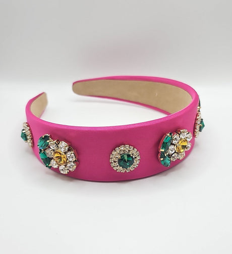 Hot Pink Muti Colour Crystal & Pearl Hair Band - Franklins