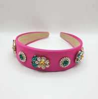 Hot Pink Muti Colour Crystal & Pearl Hair Band - Franklins