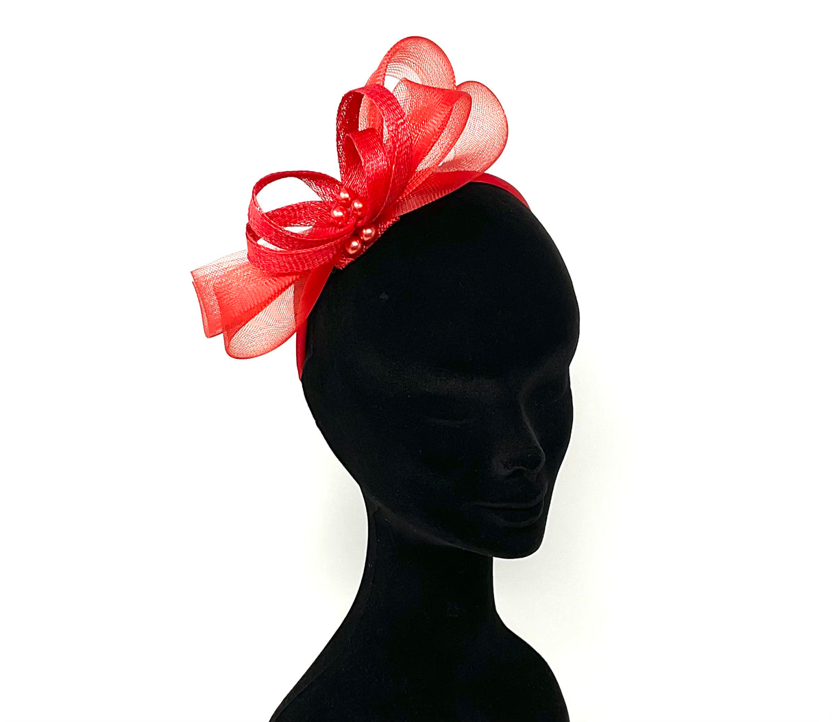 Tulip Red Bead Bow Loop Hairband Fascinator