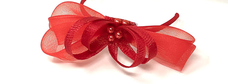 Tulip Red Bead Bow Loop Hairband Fascinator