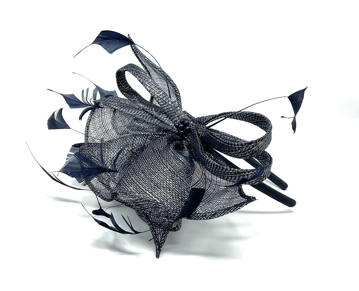 Metallic Navy Feather Hairband Fascinator