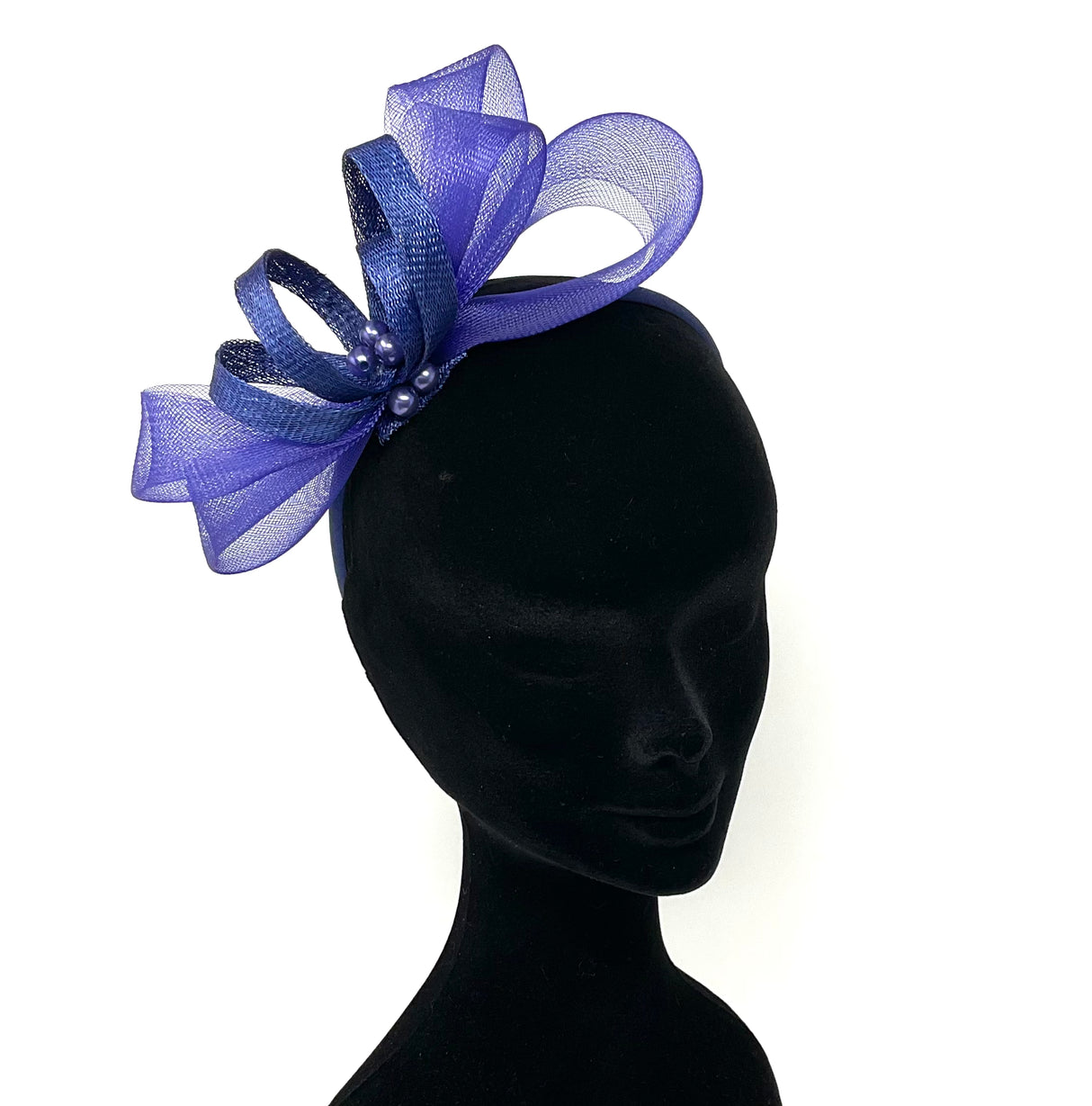 Marine Blue Bead Bow Loop Hairband Fascinator