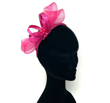Magenta Pink Bead Bow Loop Hairband Fascinator